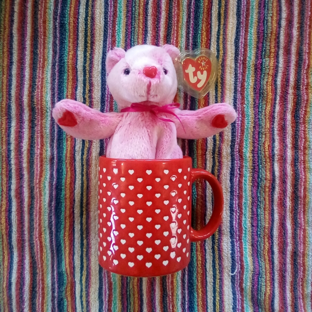 ☕Vintage Waechtersbach Hearts Mug and Romance Beanie Baby💕